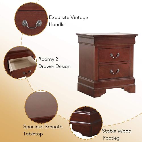 Miniatura 10 de Henf Mesita de noche de 2 cajones, moderna y elegante mesita de noche de madera, mesa auxiliar sólida con asa para el hogar, sala de estar, Negro