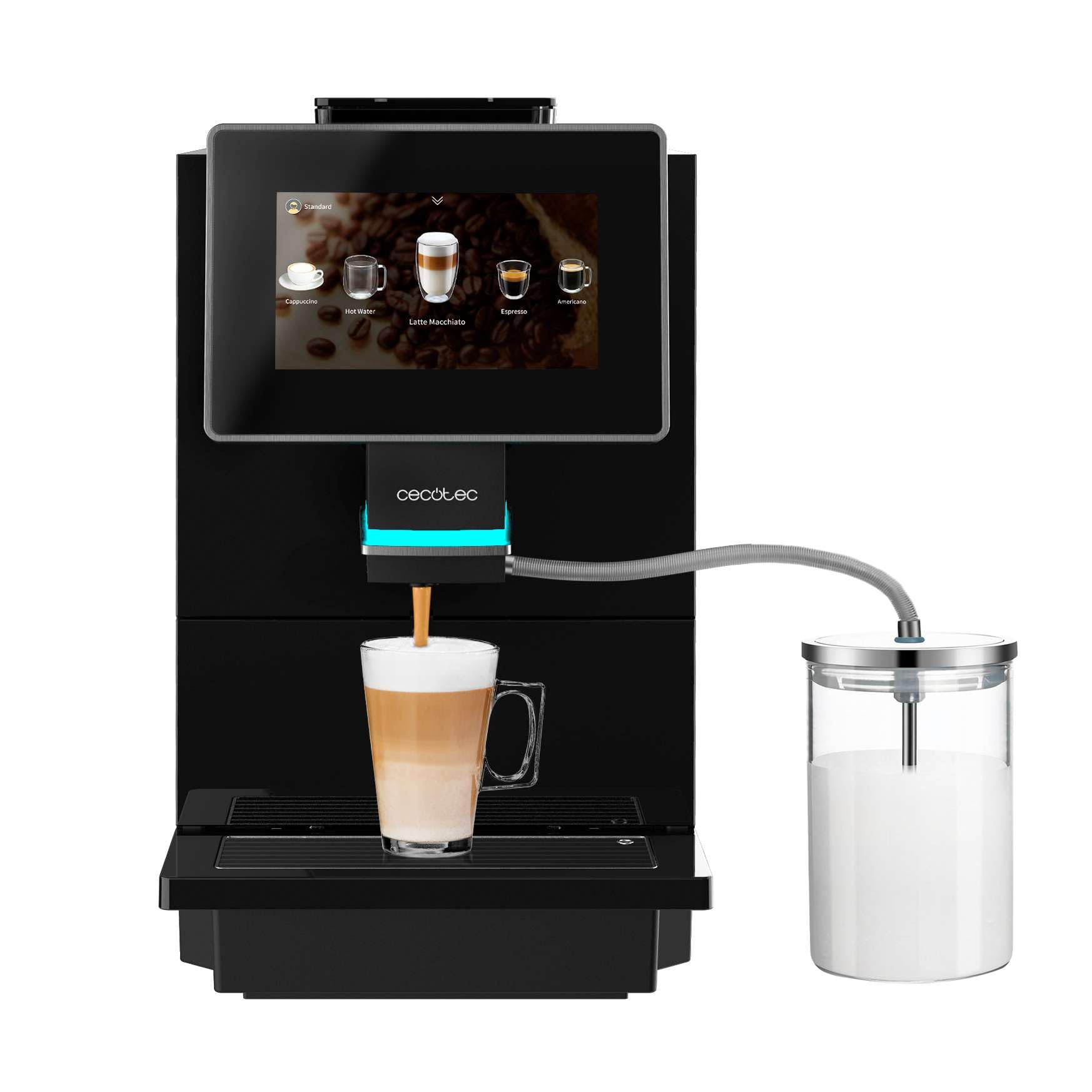 Cecotec Cafetera Superautomática Táctil Cremmaet Touch OCS. 1500W, 19 Bares, Pantalla TFT, Sistema Thermoblock, Limpieza Automática, Depósito de 400g de Café en Grano, 2L de Agua y 600ml de Leche