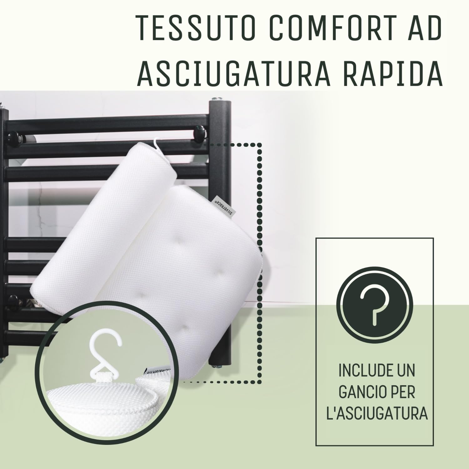 SilverRack Cuscino da bagno MEDIAMENTE MORBIDO [Bianco 3D] - Cuscino per il collo per vasca da bagno con ventose come accessorio per vasca da bagno - Cuscino per vasca da bagno