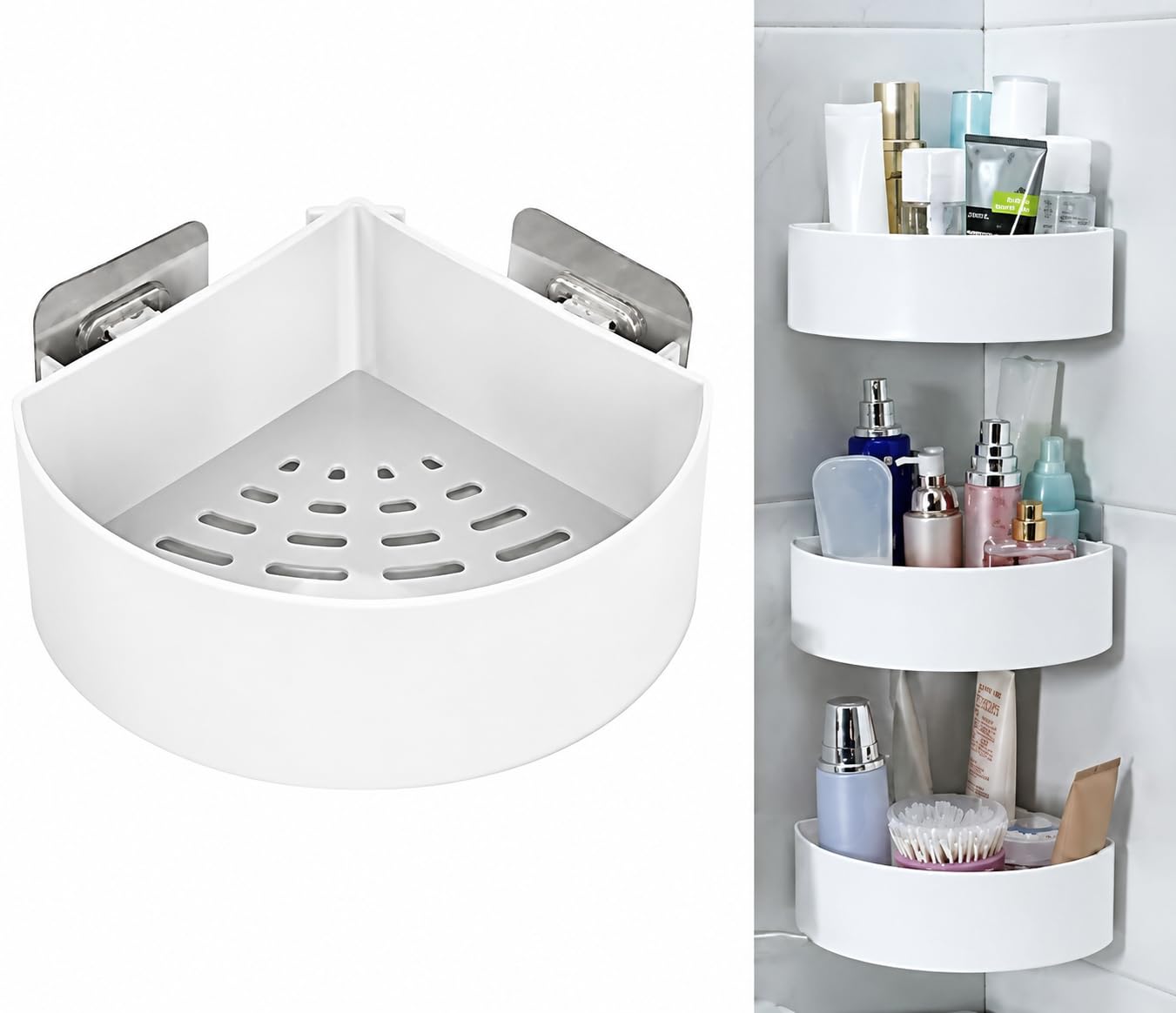 Bathroom Corner Shelf with Adhesive Wall Mount, Pack of 1 | No Drilling Required, Waterproof Material, Draining Base Design, Corner-Fit Structure, Holds Toiletries-image-47