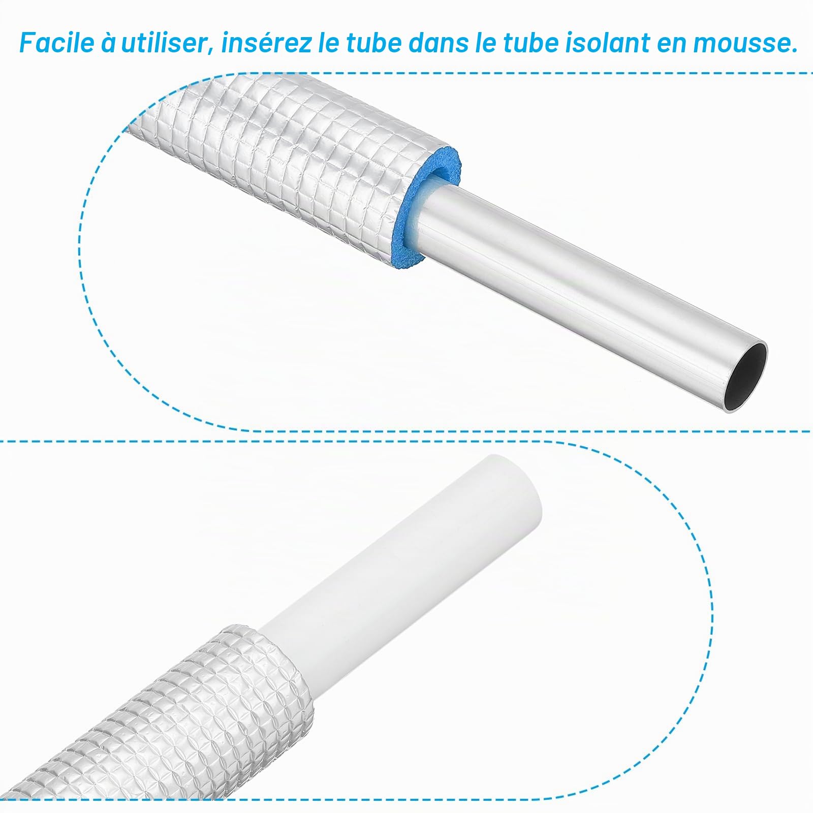 PATIKIL 6.6Ft Tubes en Mousse d'Isolation pour Tuyaux, 16mm ID 24mm OD Enveloppe de Couverture de Tube en Mousse de Conservation de Chaleur avec du Papier d'Aluminium, Argent Bleu