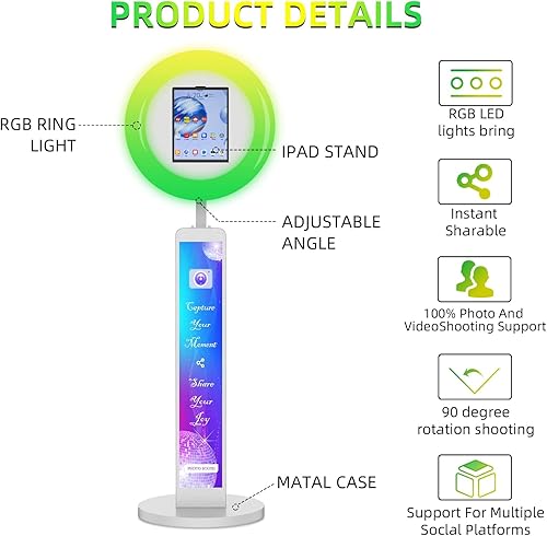 Miniatura 3 de Cabina de fotos compatible con cualquier iPad, cabina de fotos OHYEAHSPIN con caja de anillo de control de aplicación de software, sincronización de