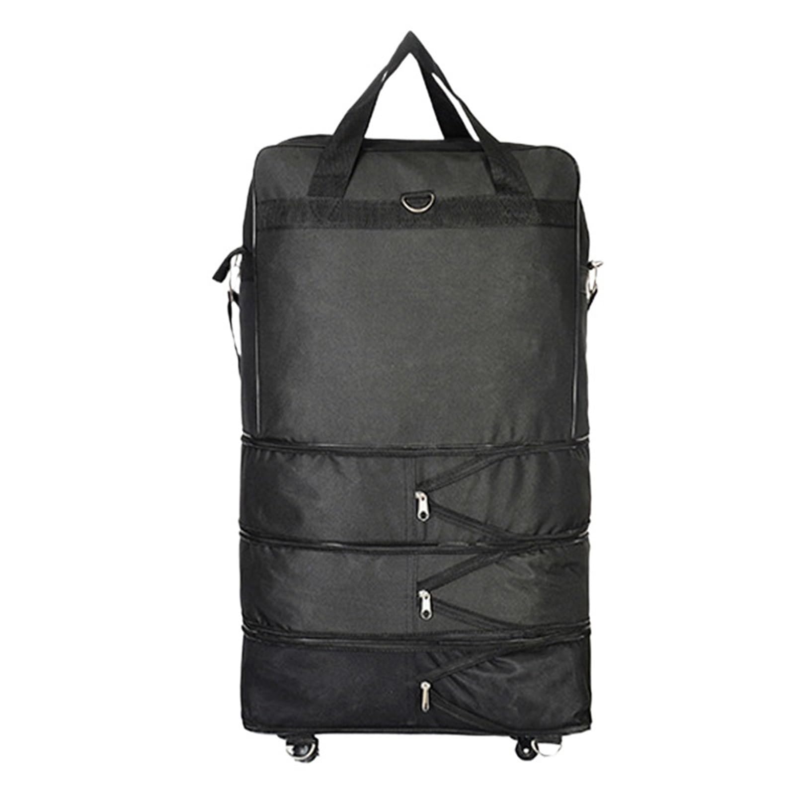 Borsone da Viaggio con Ruote Valigia da viaggio portatile impermeabile con ruote, borsa trasporto aereo unisex, espandibile, pieghevole, in Oxford(Black)