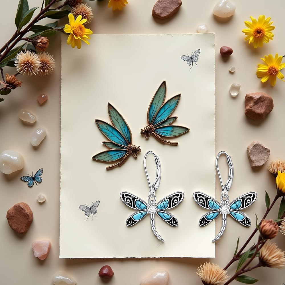 Dragonfly Earrings for Women Dangle Dragonfly Earrings Sterling Silver Leverback Jewelry Turquoise Dangle Jewelry Birthday Gifts - Image 6