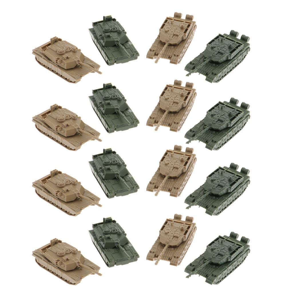 16 Piezas Modelo de Tanque Moderno Tanque Miniatura Tanque Militar Vehículo Militar de Plástico Pintado con Torreta 360 Grados Y Deslizamiento