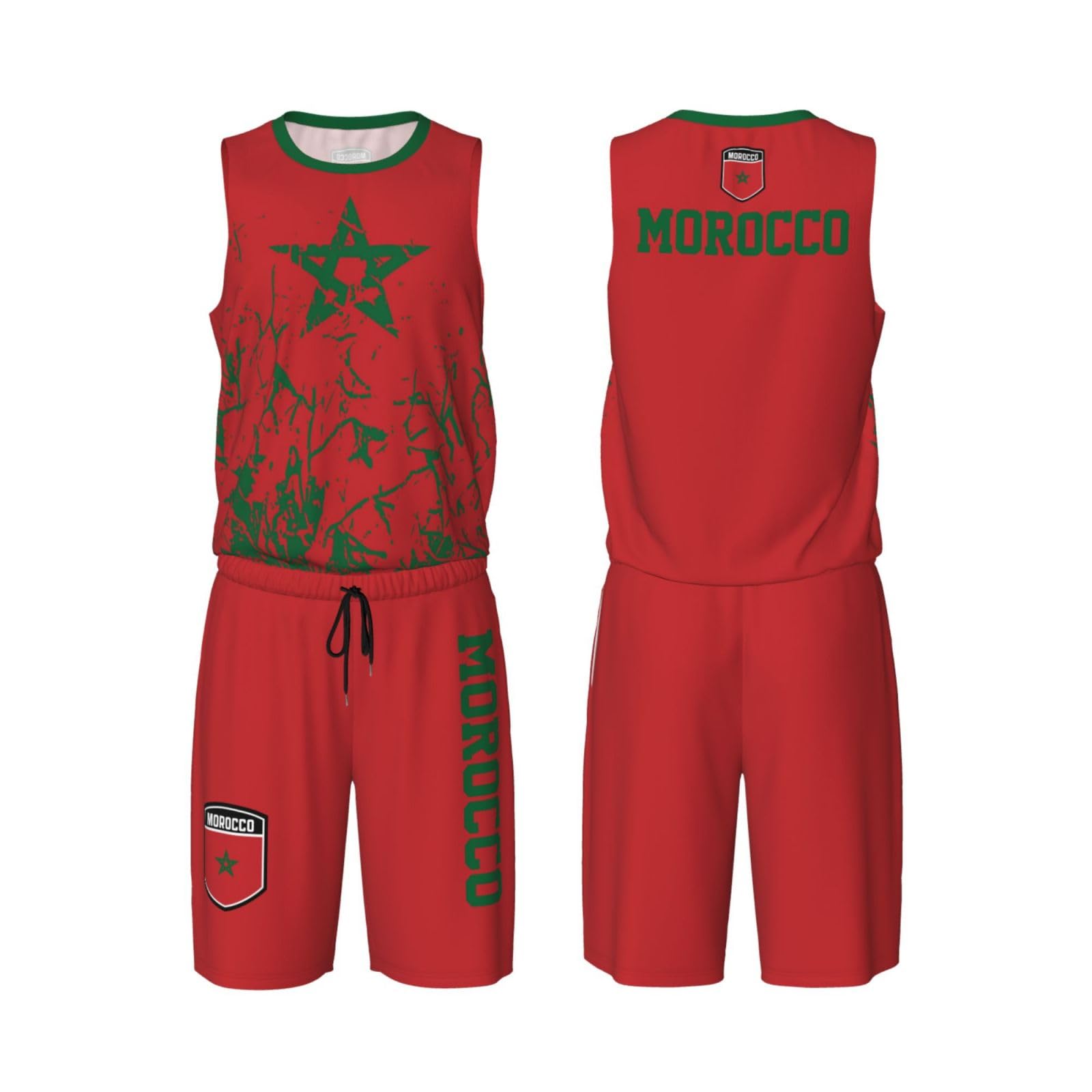 Morocco Flag Grain (1) Basketball Jersey Uniform Suit for Men Adults Training Athletic Set