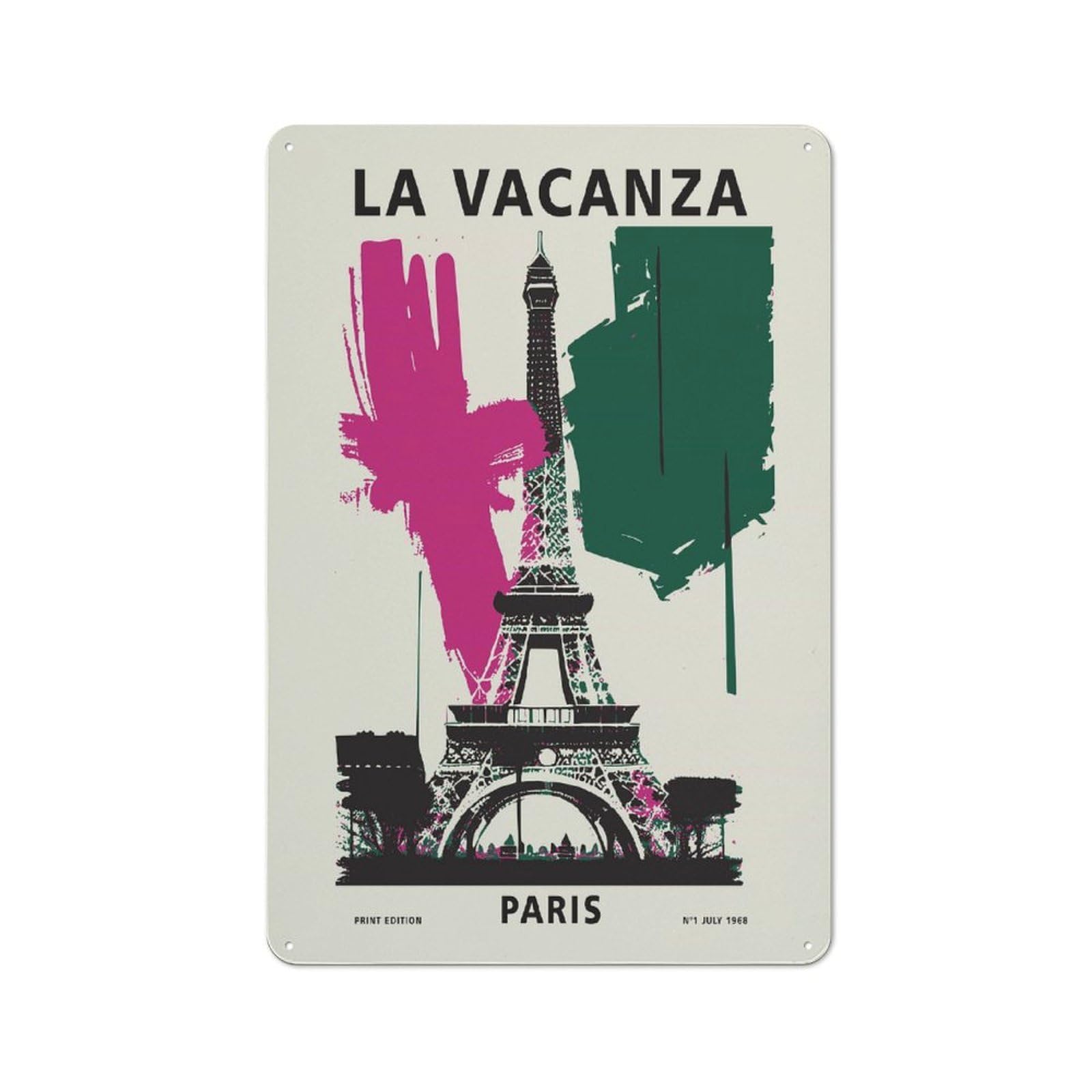 Junmoney Style-24 Paris Eiffel Tower Decorative Metal Wall Decor 30X20cm, Decorative Tin Plaque For Bedroom, Kitchen, Office Or Living Room