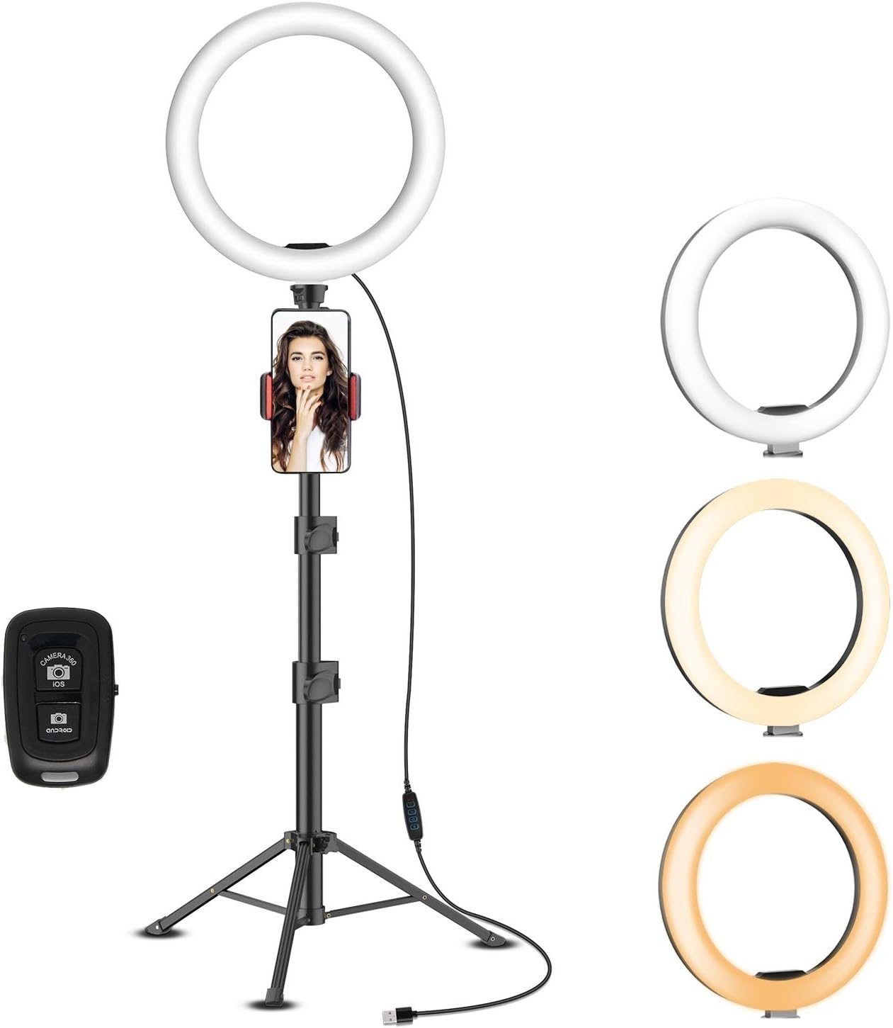 10" Selfie Ring Light with Extendable Tripod Stand and Phone Holder for Tiktok Makeup
