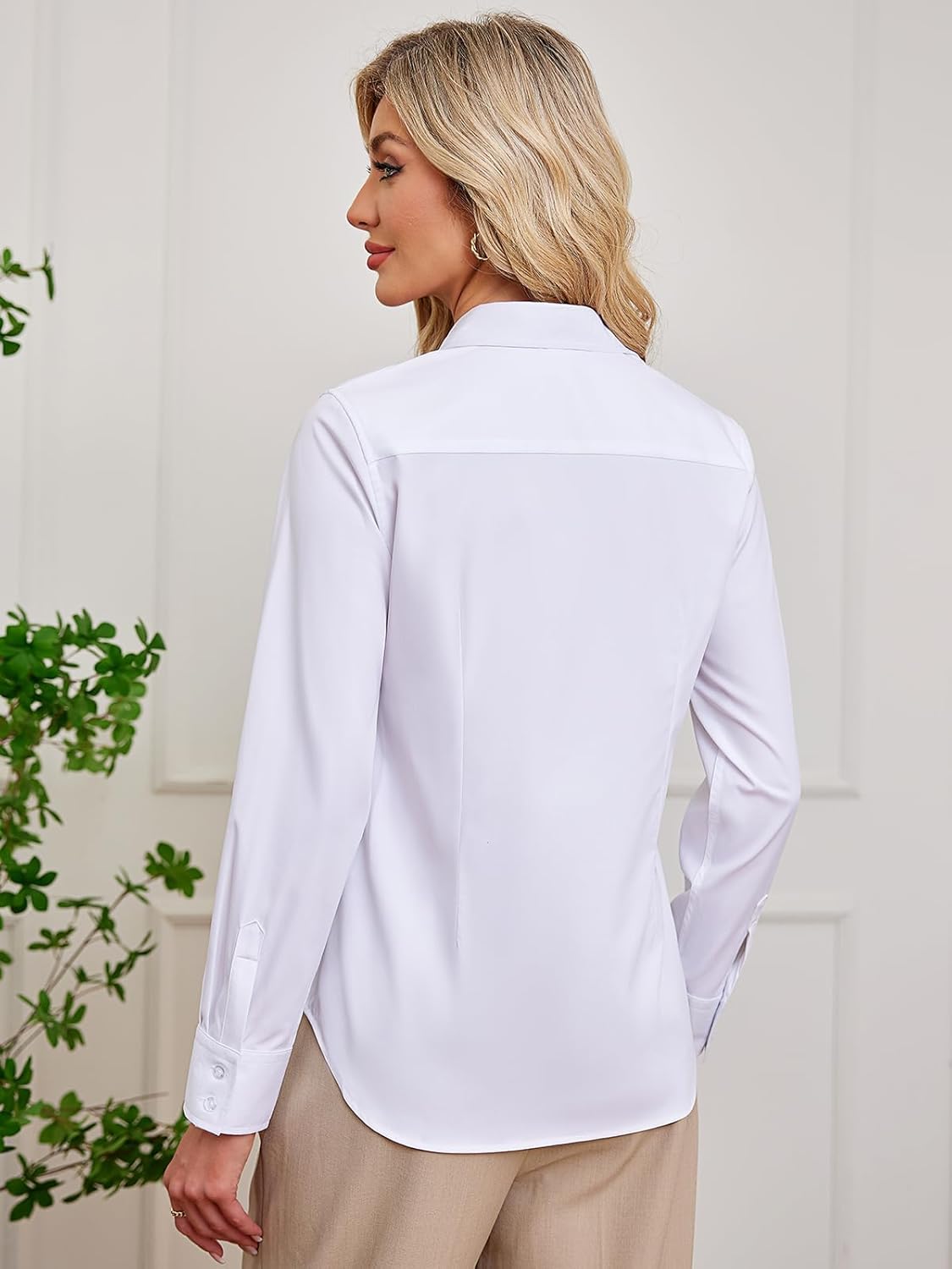 Button Down Shirts for Women Dress Shirt Long Sleeve Wrinkle Free Collared Blouse Work Business Office Solid Tops - Image 2