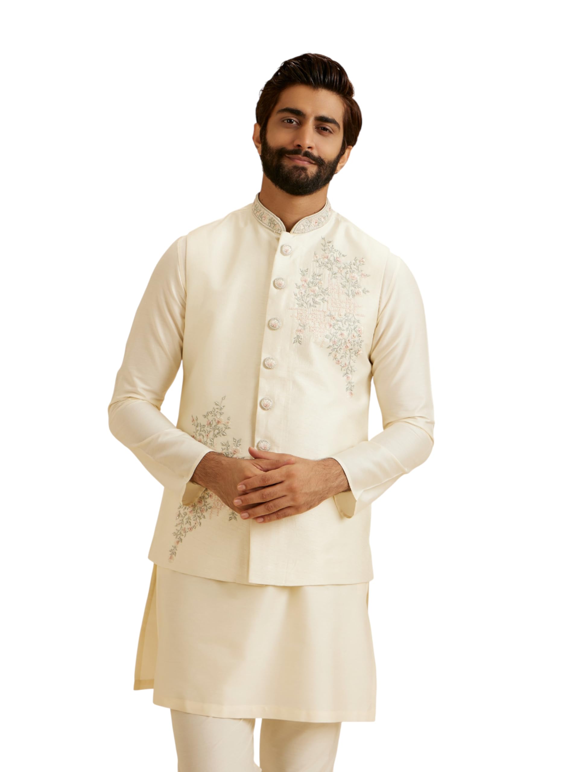 manyavar Men's Art Silk Embroidery & Beads Embellished Traditional Nehru Jacket (1pc)-picture-27