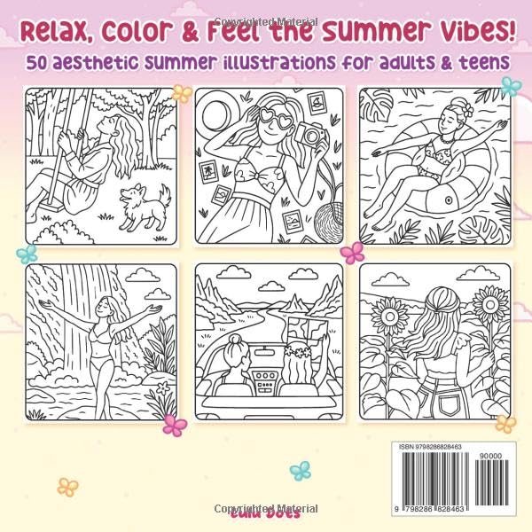 Aesthetic Girl Summer Vibes Coloring Book: 50 Stylish Line Art Illustrations for Teens and Adults Featuring Fashionable Girls, Cozy Daily Moments & ... Rituals (Aesthetic Girl - Cozy Moments) image 3