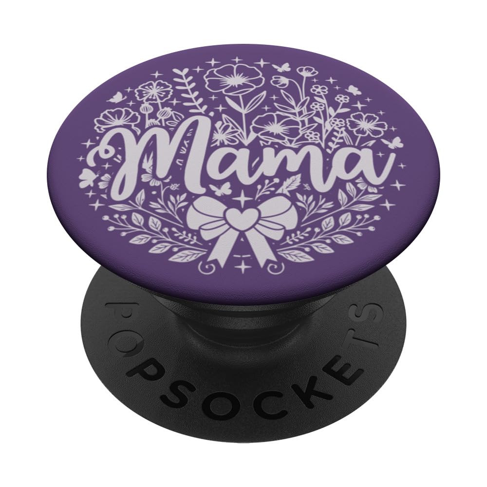 Purple Heart Mama Bow Minimalist Floral Wildflower Mama PopSockets Adhesive PopGrip