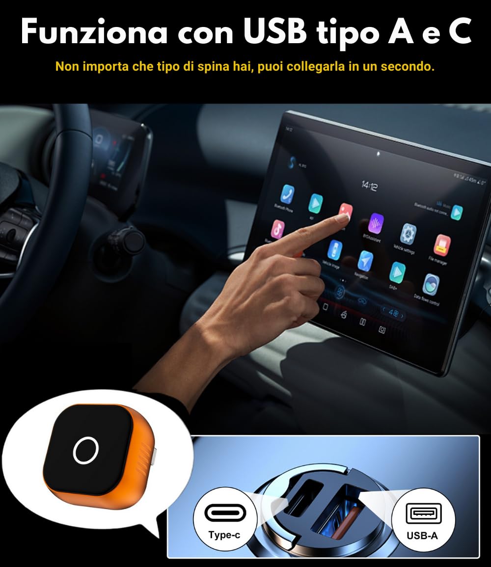 CarPlay Wireless 2026 Android Auto Adattatore Bluetooth compatibile con iPhone Apple e Android, elimina i cavi e migliora l’esperienza di guida con connessione stabile e senza ritardi SwiftLink Max