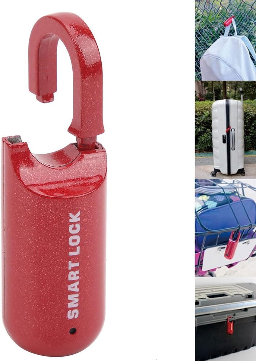 Candado Inteligente con Huella Dactilar: Cerradura Biométrica Sin Llave con Carga USB para Taquillas De Gimnasio De Alta Seguridad, Cobertizos, Trasteros, Equipaje Y Maletas. Black+Red