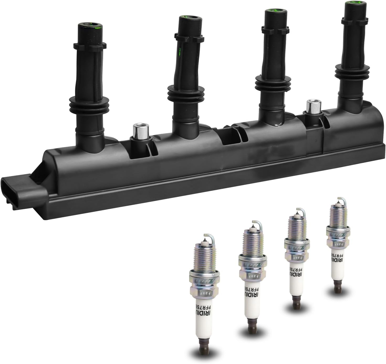 UF669 Ignition Coil and 4PCS 1675 Double Iridium Spark Plug fit for Chevy 11-15 Cruze,12-20 Sonic, 15-21 Trax,13-21 Buick Encore,Ignition Coil for 1.4L Turbo OE# 55577898 7805-1231 D521C & PFR7S8EG