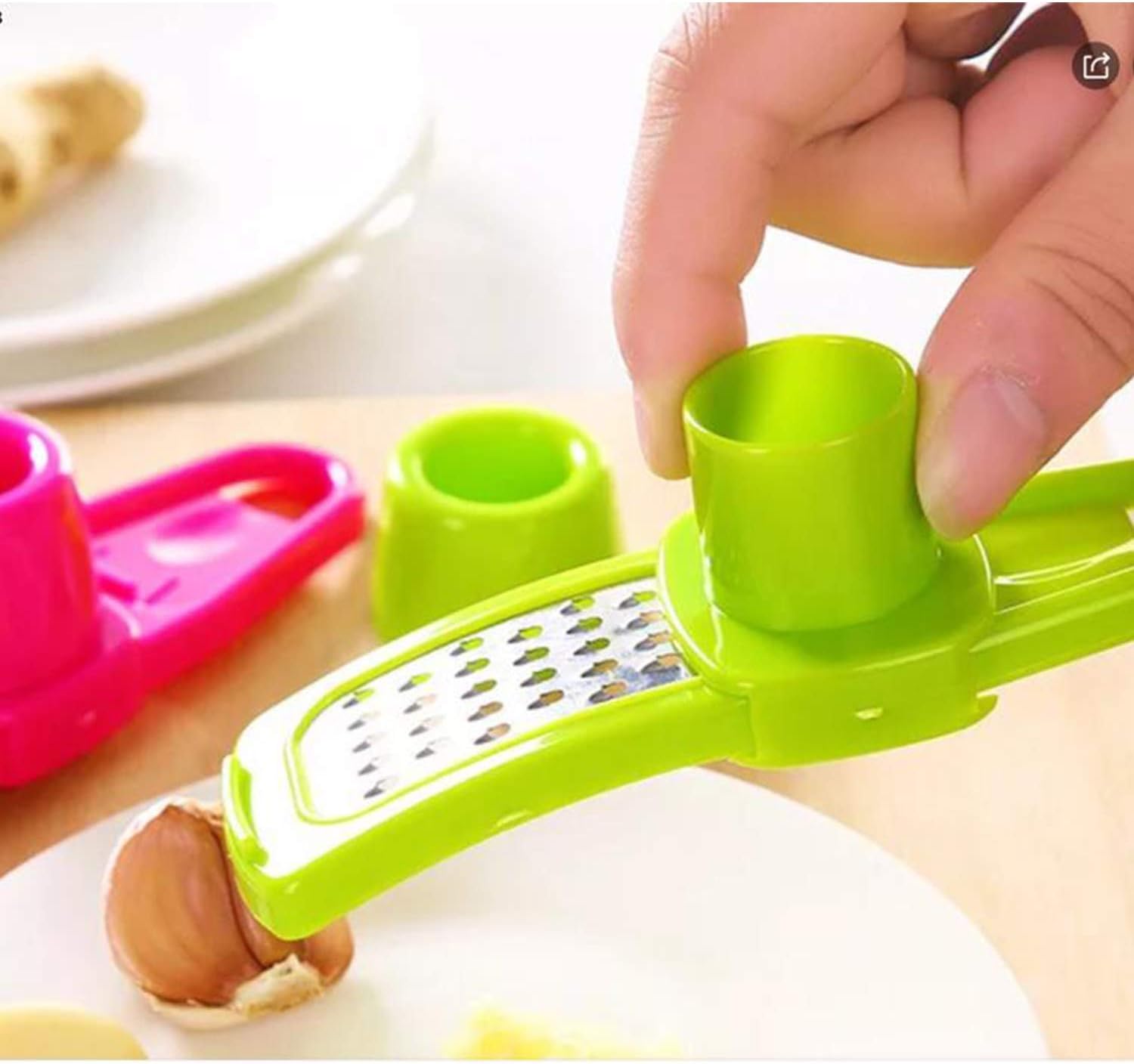 Angel’s Peel Lounge 3-Piece Garlic Mincer Set - Includes Mincer, Silicone Peeler & Cleaning Brush (Green)