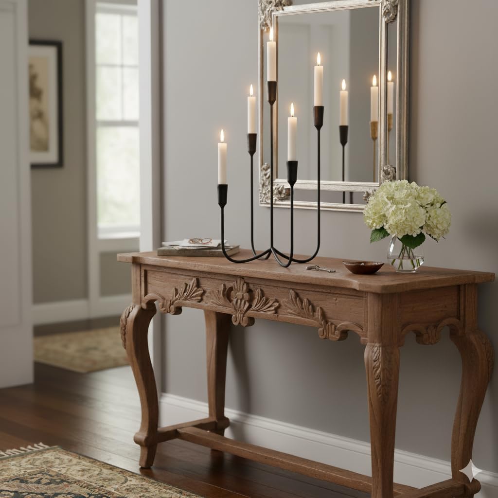 Candelabra for 5 Taper Candles – Hand-Forged Candle Holder with Elegant Vintage Finish – Decorative Centerpiece for Dining Room, Living Room or Mantel Decor（Black）