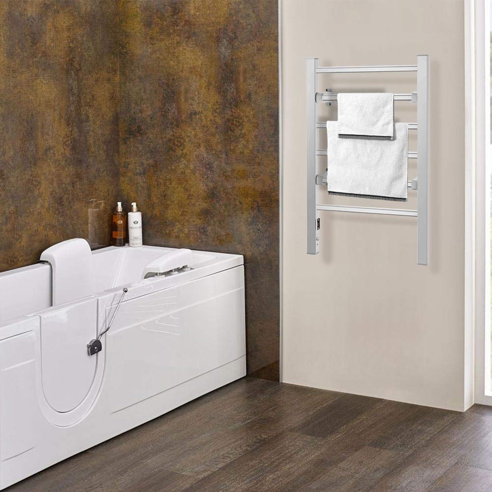 Bakaji Scaldasalviette Termoarredo Elettrico da Bagno 2in1 da Terra e Parete Asciugabiancheria Portasciugamani con Elementi in Alluminio Riscaldanti (6 elementi)