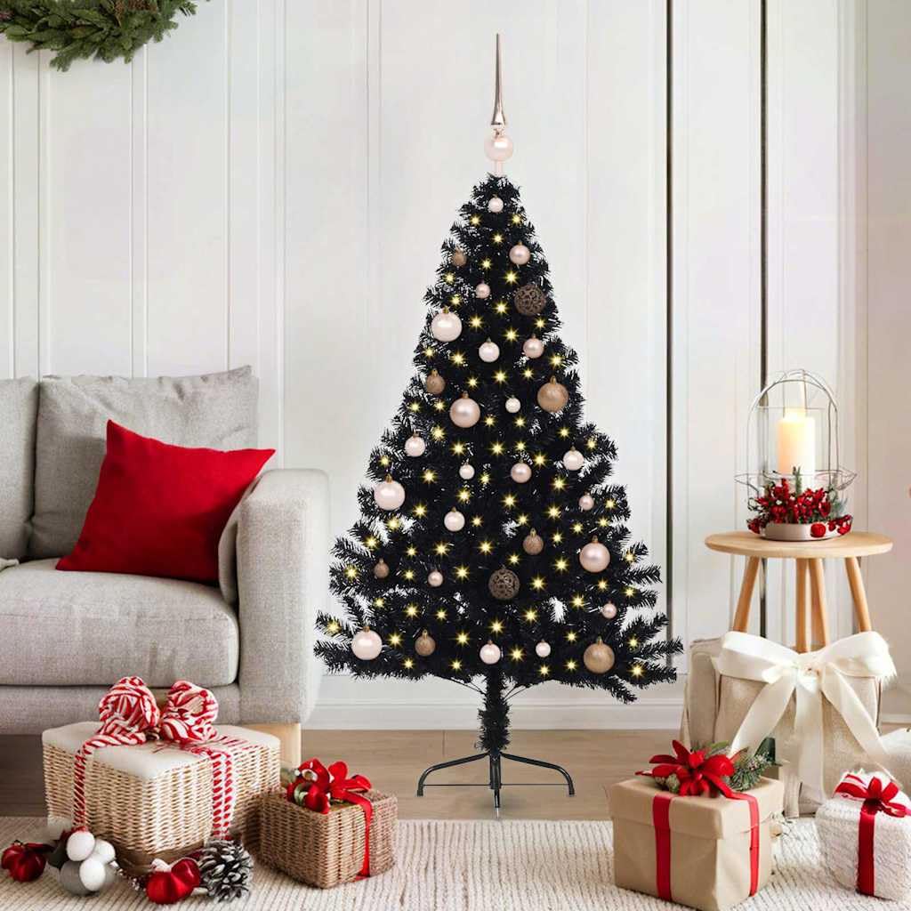 Árbol de Navidad negro preiluminado para decorar salones modernos y espacios elegantes
