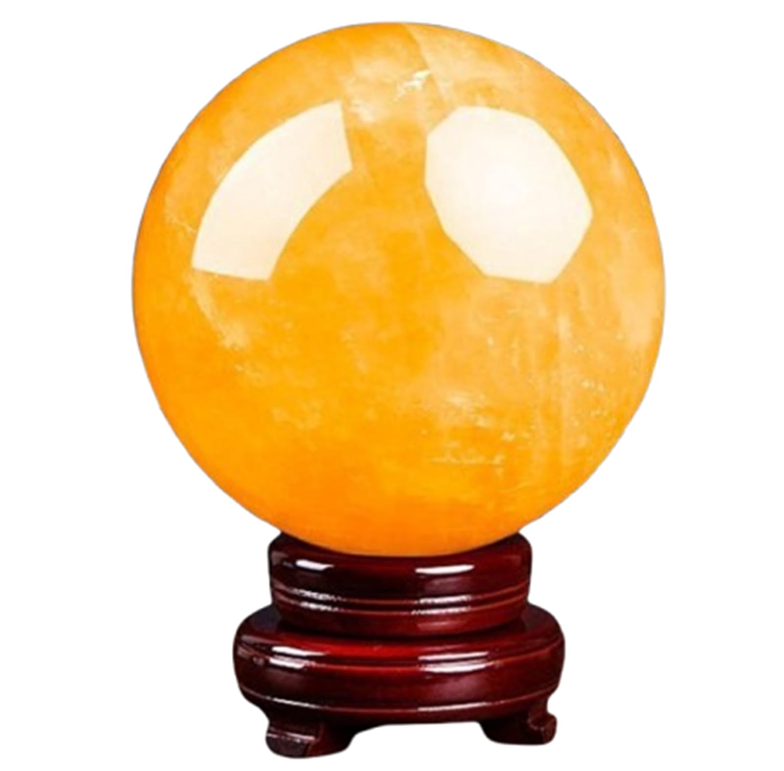 CYVXCPPGI Feng Shui Citrine Crystal Sphere Ball, Crystal Sphere with Wooden Stand,Yellow Calcite Office Gumper for Home Ornaments Decoration,20cm/7.9in