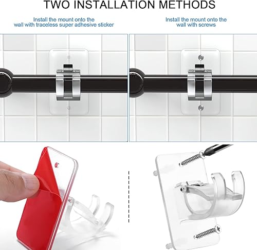 Miniatura 3 de Yeahxing Soportes adhesivos para barra de cortina sin taladrar - Soporte ajustable para barra de cortina de 20 libras sin clavos (4 piezas