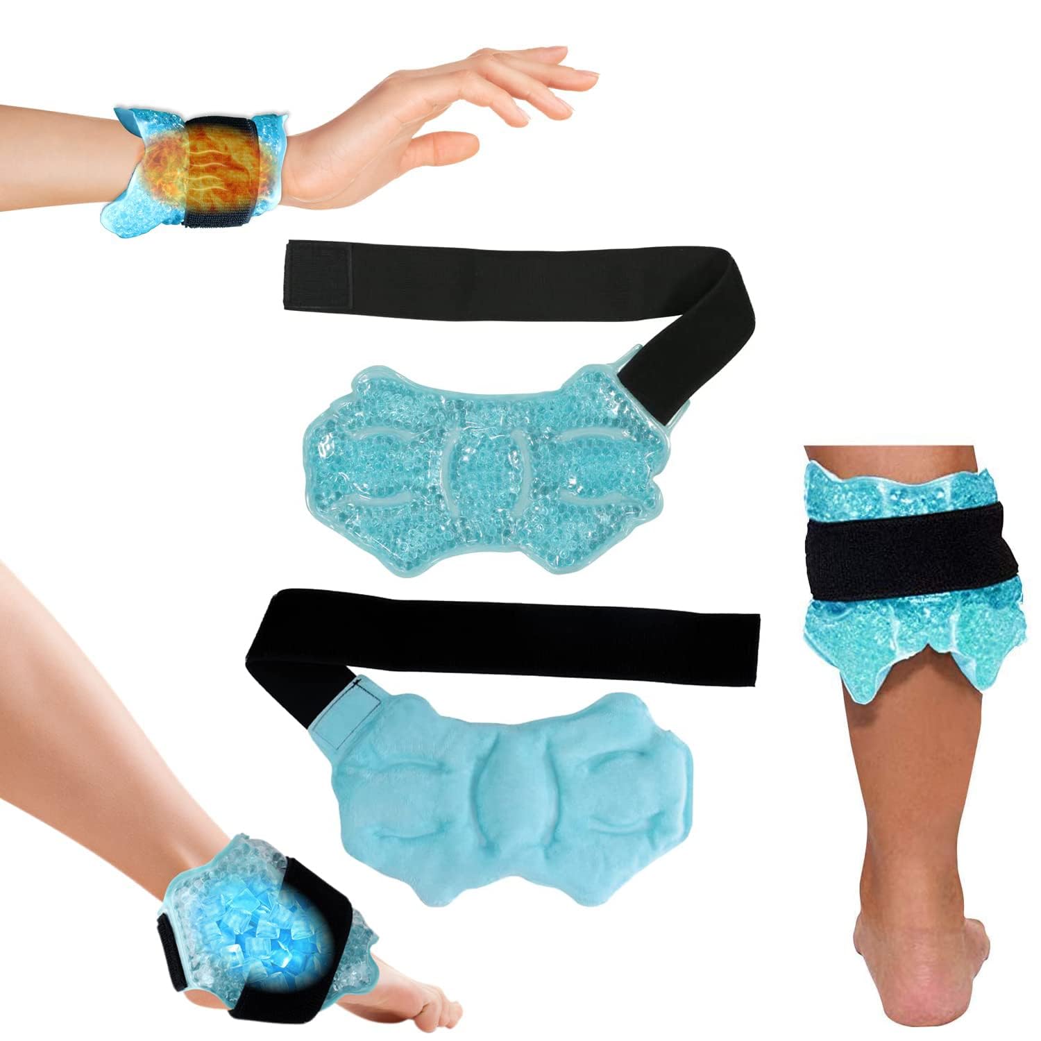 Ankle/sport Foot Ice Therapy Wrap, Ice Packs for Injuries Reusable, Hot Cold Ice Gel Pack with Adjustable Brace for Sprained Ankles, Plantar Fasciitis, and Swelling Feet, Microwaveable, Freezable