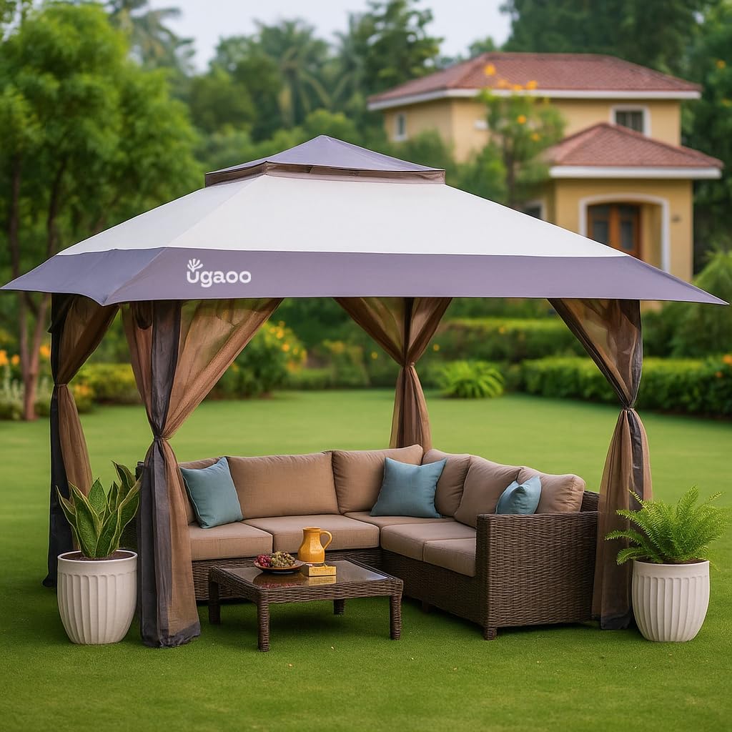 Ugaoo Luxury 13x13 Pop-Up Gazebo Tent - One Push Outdoor Canopy Tent with Wheeled Stop-N-Go Cover Bag | Canopy with Netting for Patio, Party & Backyard (Beige & Coffee)-image-14