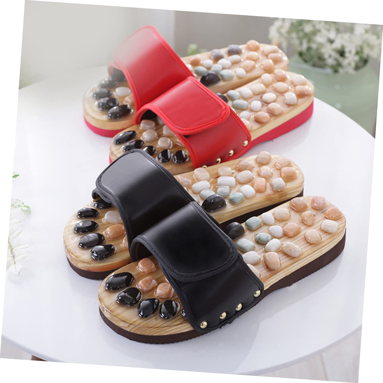 Slipper Größe 38 Akupressur Rutschfeste Fußmassage Schwarz für Damen