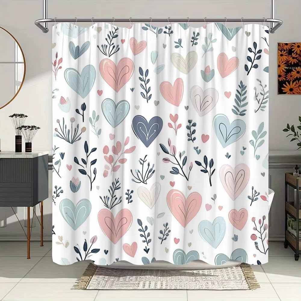 GFRYIIO Watercolor Heart Shower Curtain Waterproof Polyester Grommet Top Machine Washable for Home & Hotel Bathrooms 80x120cm/31x47in(WxH)