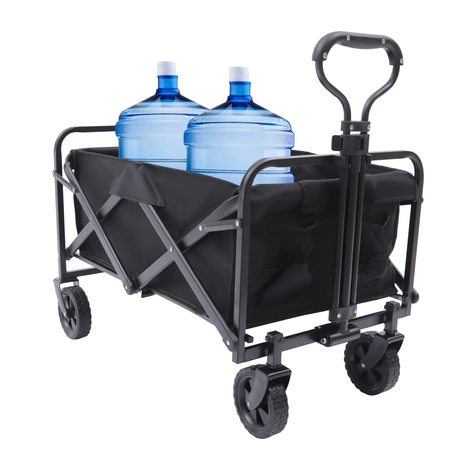 Carrello pieghevole con ruote in gomma da 12,7 cm, carrello pieghevole da campeggio fino a 80 kg, carrello leggero per spiaggia, shopping, giardino con tessuto Oxford