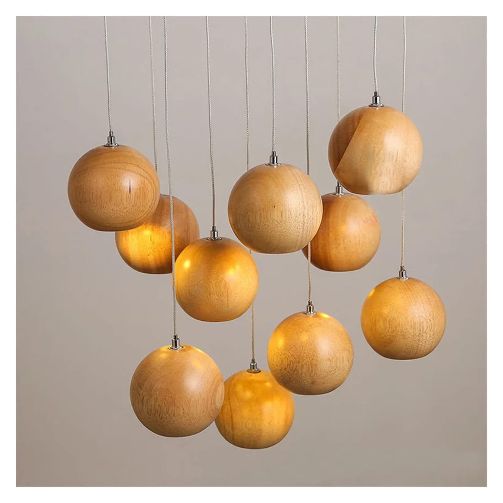 Żyrandol, nowoczesny żyrandol kulowy z litego drewna do jadalni/salonu 7/10 głowic V-intage lampa wisząca do sufitu LED przedpokoju/restauracji (10 głowic z drewna) Beauty Comes