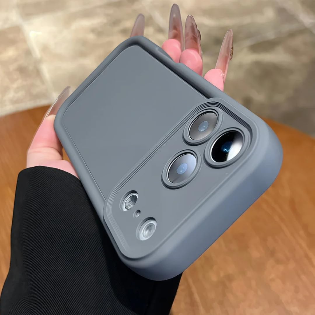 Coque silicone liquide pour iPhone 15 gris avec protection camera