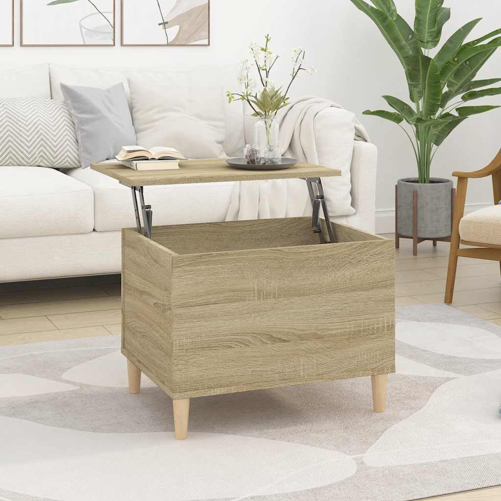Stolik kawowy dąb Sonoma 60 x 44,5 x 45 cm, materiał drewnopochodny z regulacją wysokości, meble do salonu z miejscem do przechowywania, stolik pomocniczy, stolik na sofę i stół do salonu do