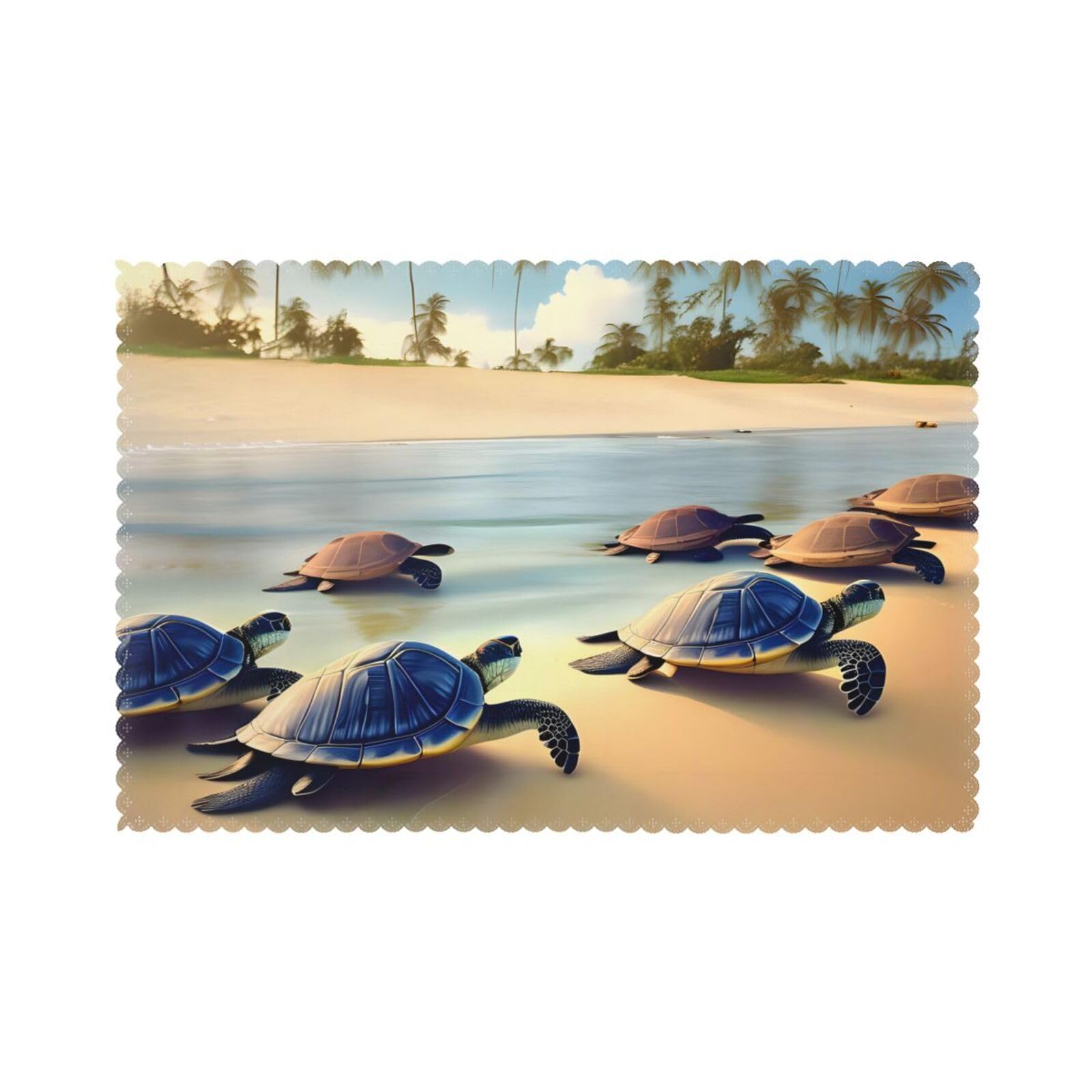 turtles on the beach Placemat set of 6, oil-proof and insulated dining table placemats, washable and wipeable.