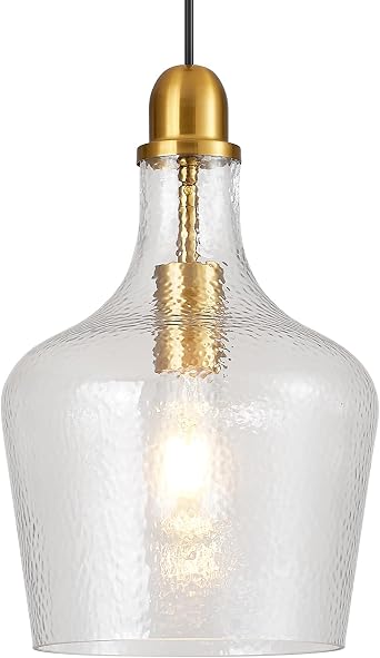 Glass Pendant Light Modern Brass 1 Light Single Dome Pendant Lighting Fixtures for Kitchen Island Dining Room Hallway, Dia 9 Inch, E26, UL Listed