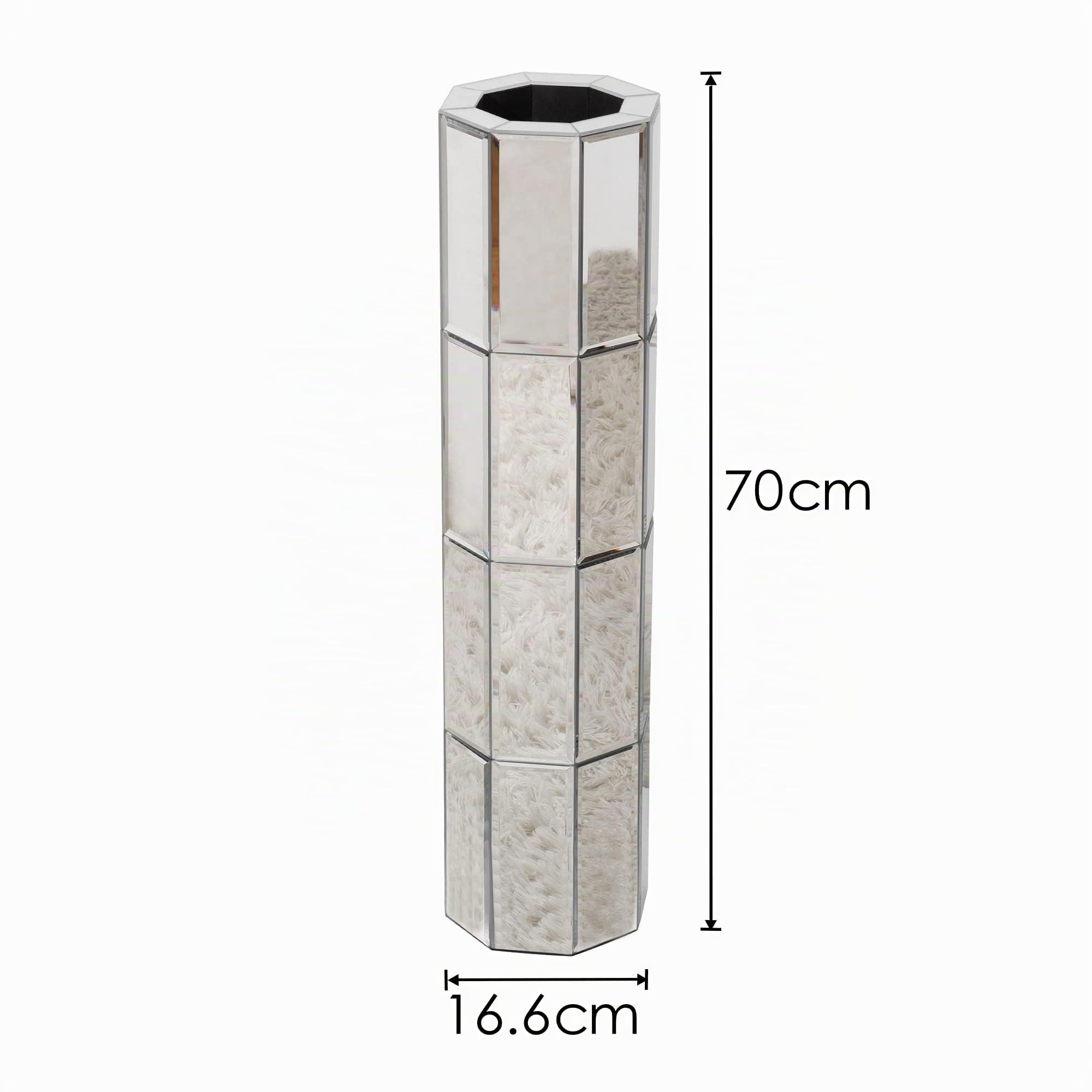 SHYFOY Bodenvase Groß 70 cm, Bodenvase Glas, Spiegelfläche, MDF-Struktur, Deko Bodenvase XXL für Kunstpflanzen und Pampasgras, Achteckiger Zylinder, Silber