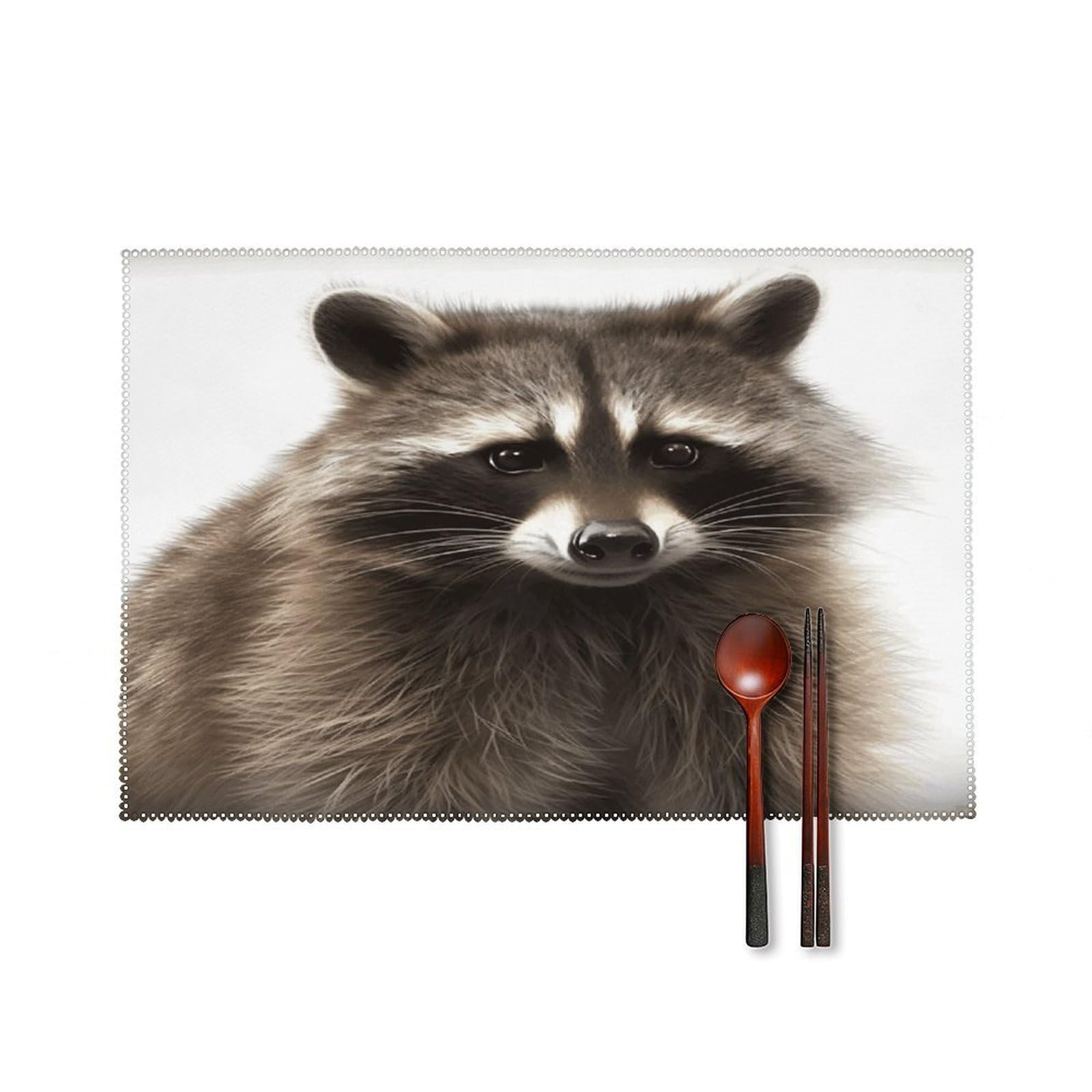 Hairy Raccoon Placemats Set of 4 Heat Resistant Non-Slip Place Mats Reusable Dining Table Mats Canvas Place Mat Anti-Fading Waterproof Placemats for Dining Table Decor