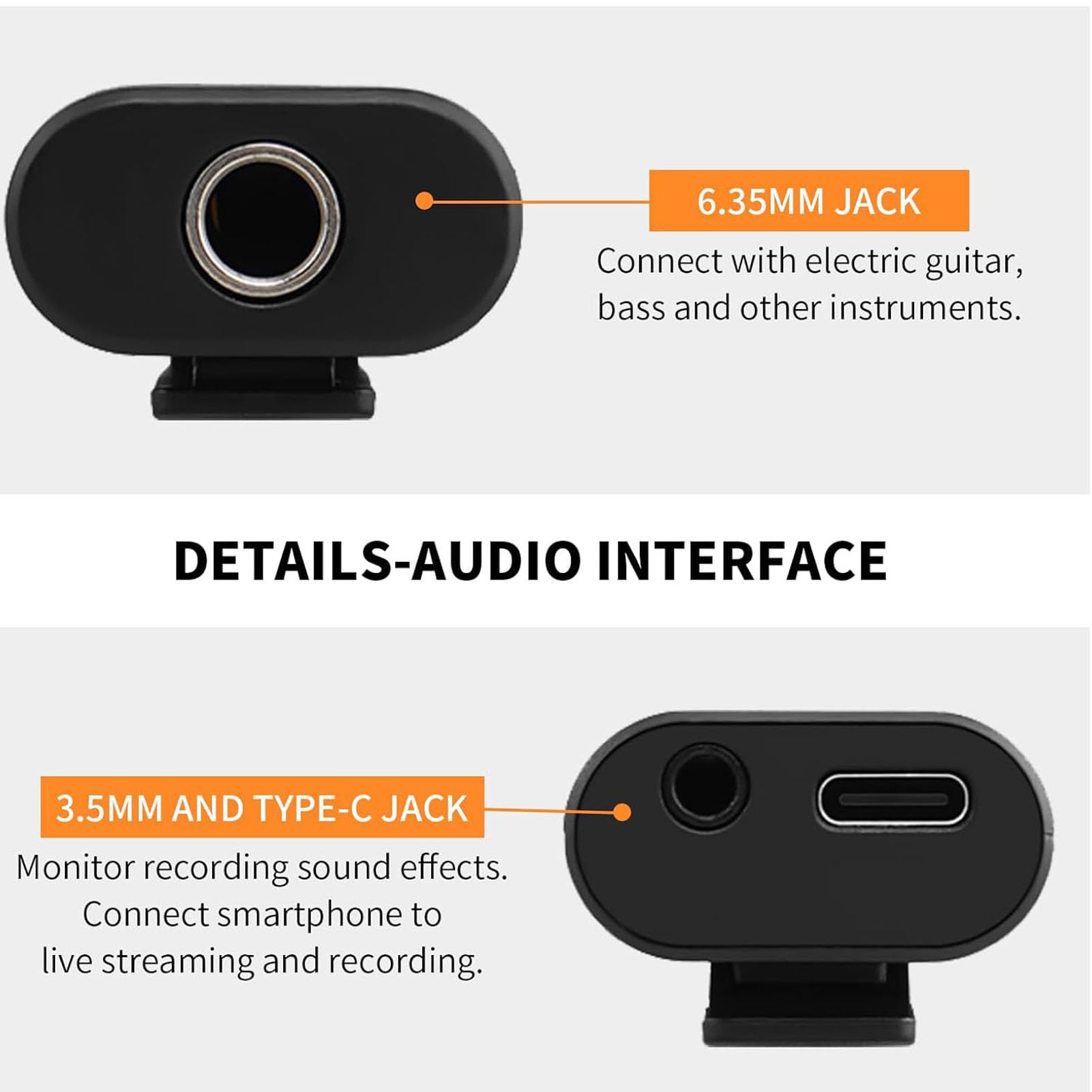 Interfaccia Audio CAB per Chitarra, Scheda Audio di Registrazione Interna Tascabile con Tipo C per Smartphone e Tablet, Nessun Driver Necessario