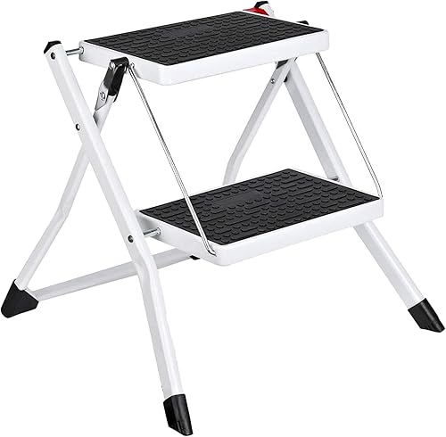 Miniatura 1 de Delxo escalera con taburete liviana blanca escalera plegable con empuñadura antiderrapante resistente y amplia escalera con pedal de acero y
