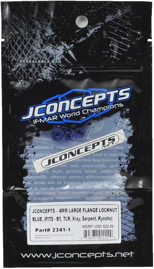 J Concepts 23411 4mm Large Flange Serrated Locknut-Blue (Fits B5, Traxxas, TLR, Serpent, Kyosho, Xray