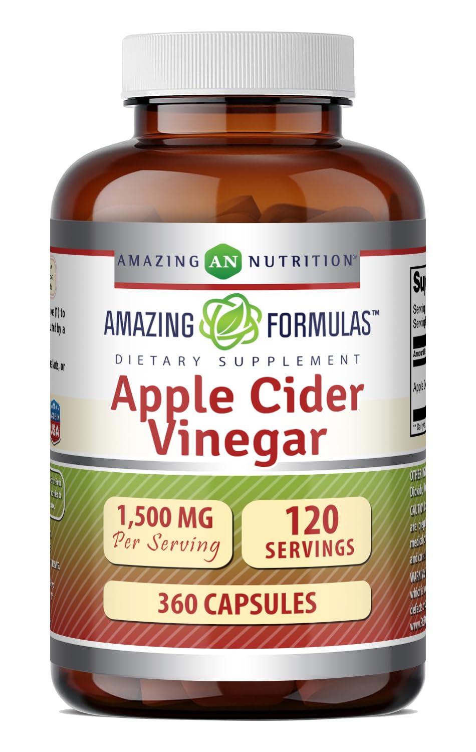 Amazing Formulas Apple Cider Vinegar 1500 mg Per Serving Supplement | Capsules | Non-GMO | Gluten Free | Made in USA (360 Count) 360 Count (Pack of 1)