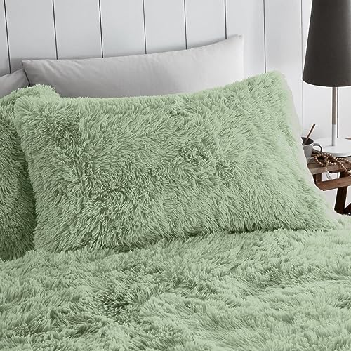 GC GAVENO CAVAILIA Super Soft Teddy Duvet Cover Single, Fluffy Fleece Bedding Sets, Snuggle Warm Bed Set including Pillowcase, Green - Image 2