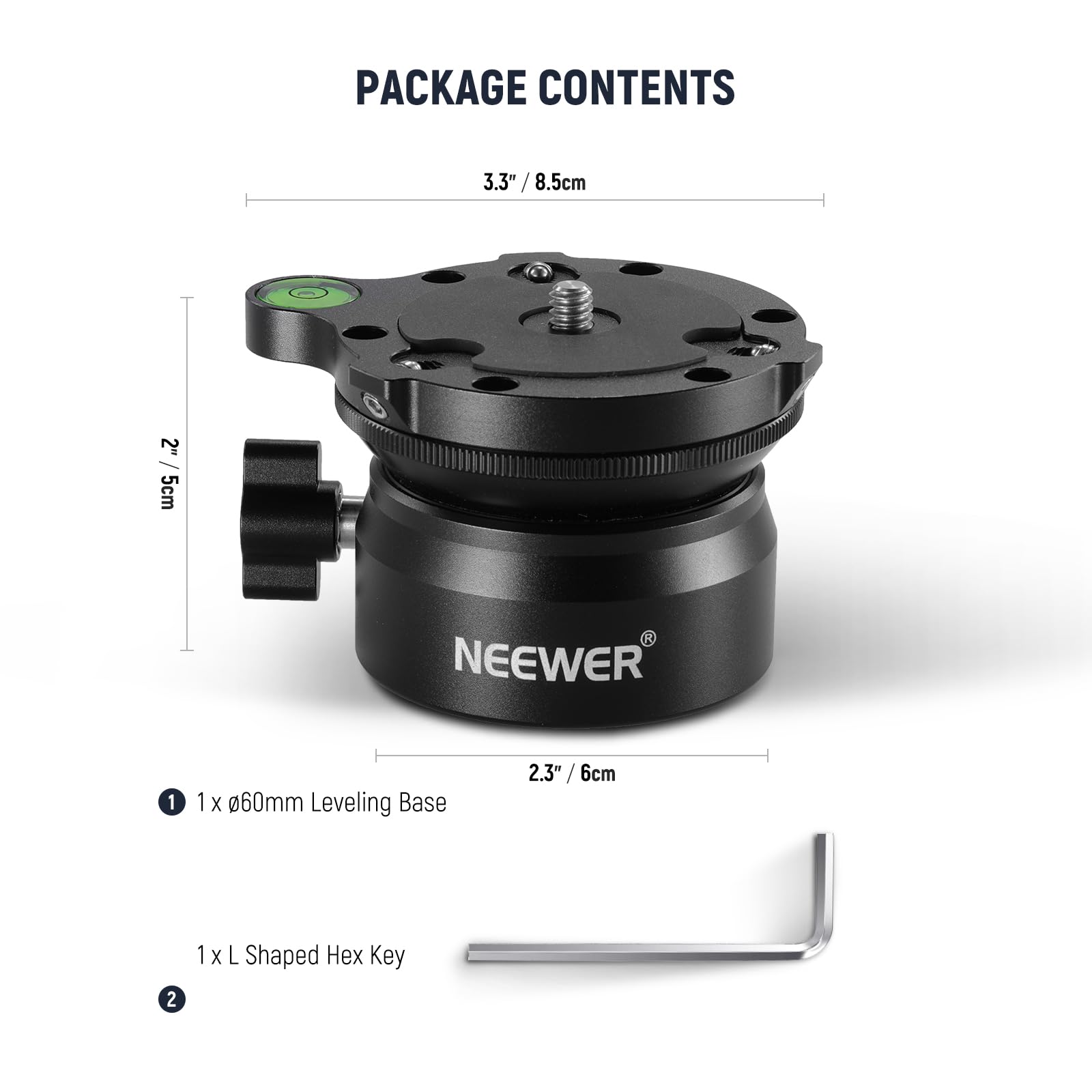 NEEWER Base Livellante per Treppiede(⌀60mm) Livellatore per Fotocamera, Piastra per Testa Treppiede Alluminio, Livella a Bolla, Vite 1/4" 3/8" Compatibile con Canon Nikon Sony DSLR e Videocamera, GM15