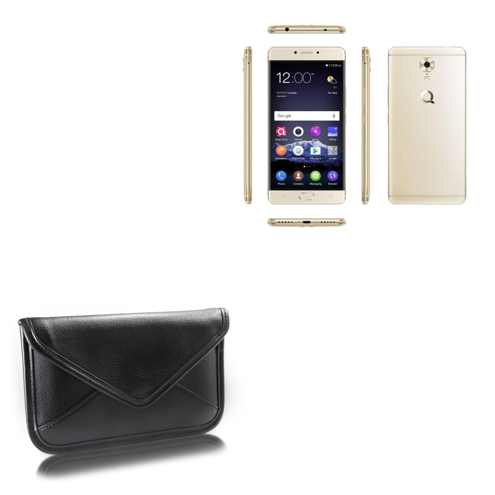 BoxWave Case Compatible with QMobile M6 - Elite Leather Messenger Pouch, Synthetic Leather Cover Case Envelope Design - Jet Black