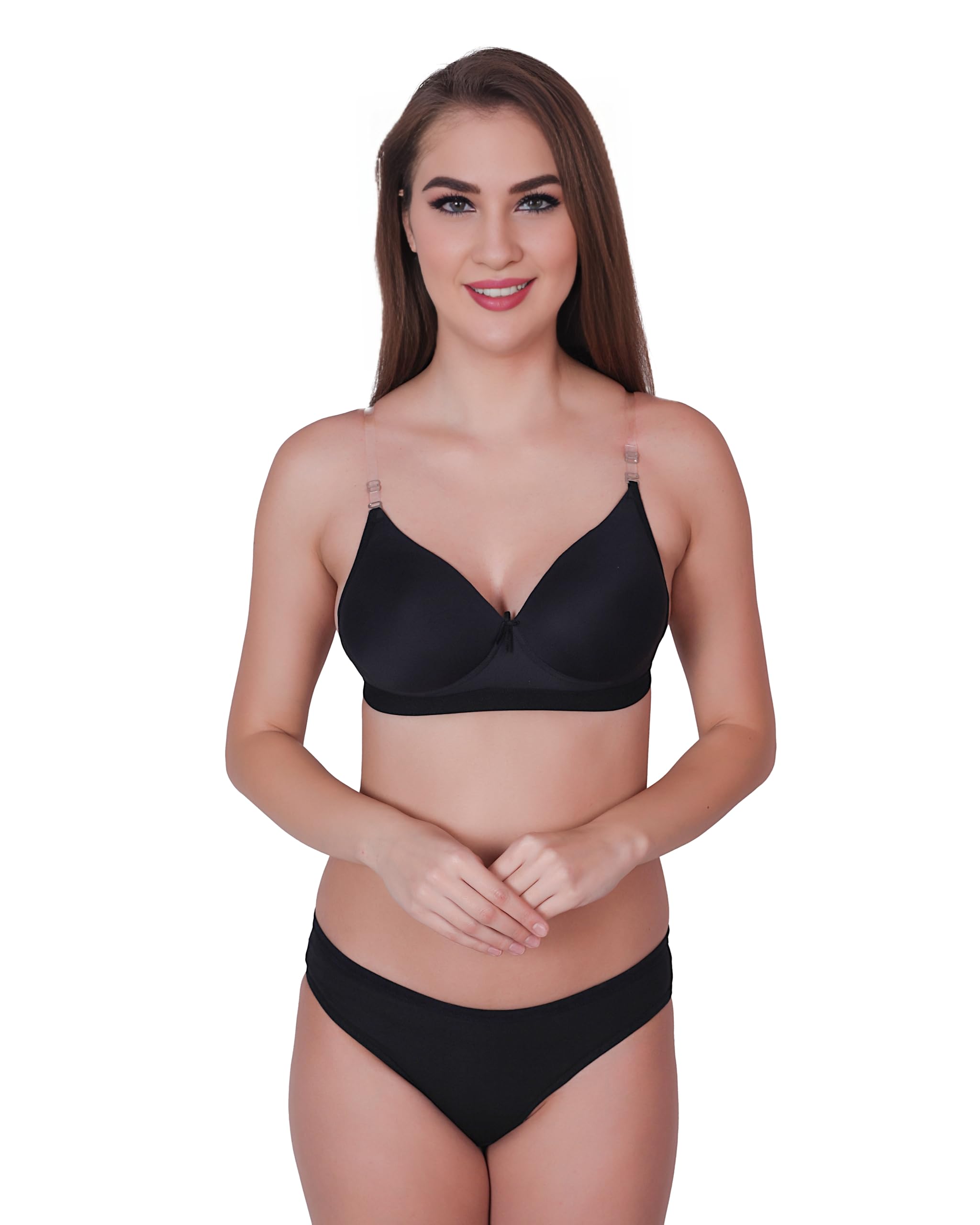 unitrust Premium Lycra Transparent Strap Padded Bra with Matching Panty Set Designer Ultra Soft Lingerie Set for Women-picture-30