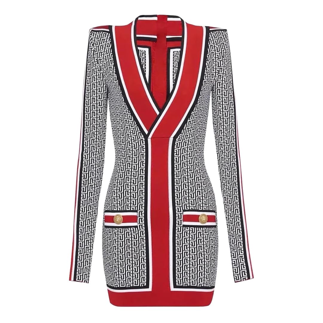 Women European and American Spring and Autumn Knitted V-Neck Slim Long Sleeve Dress
