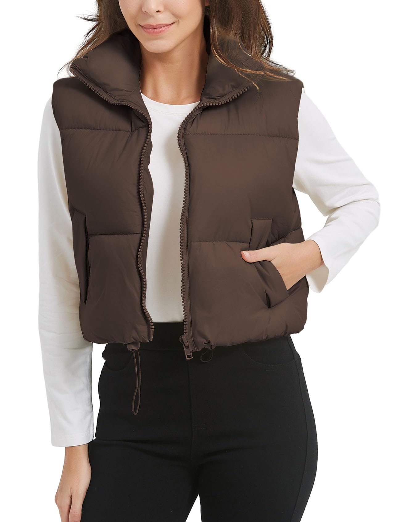 KissonicWomens Winter Cropped Puffer Vest Sleeveless Padded Lightweight Puffy Vest with Pockets