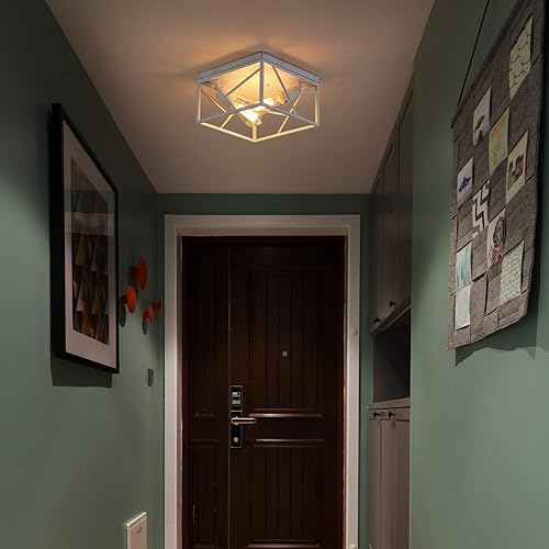 Miniatura 9 de Fivess Lighting Lámpara de techo de 2 luces de montaje empotrado de metal cuadrada de metal para pasillo, dormitorio, cocina, entrada, granja,