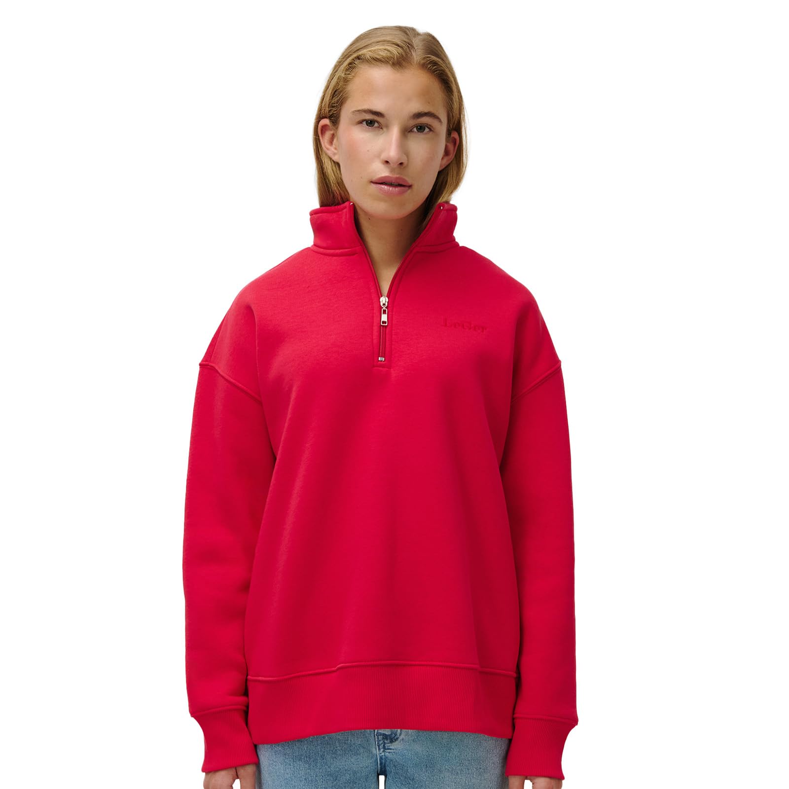 LeGer Jenny Sweater - Half Zip Pullover Damen mit Kragen - Oversized-Passform - Sweatshirt aus Baumwolle - Mode für Damen - by Lena Gercke - Gr. 34-55