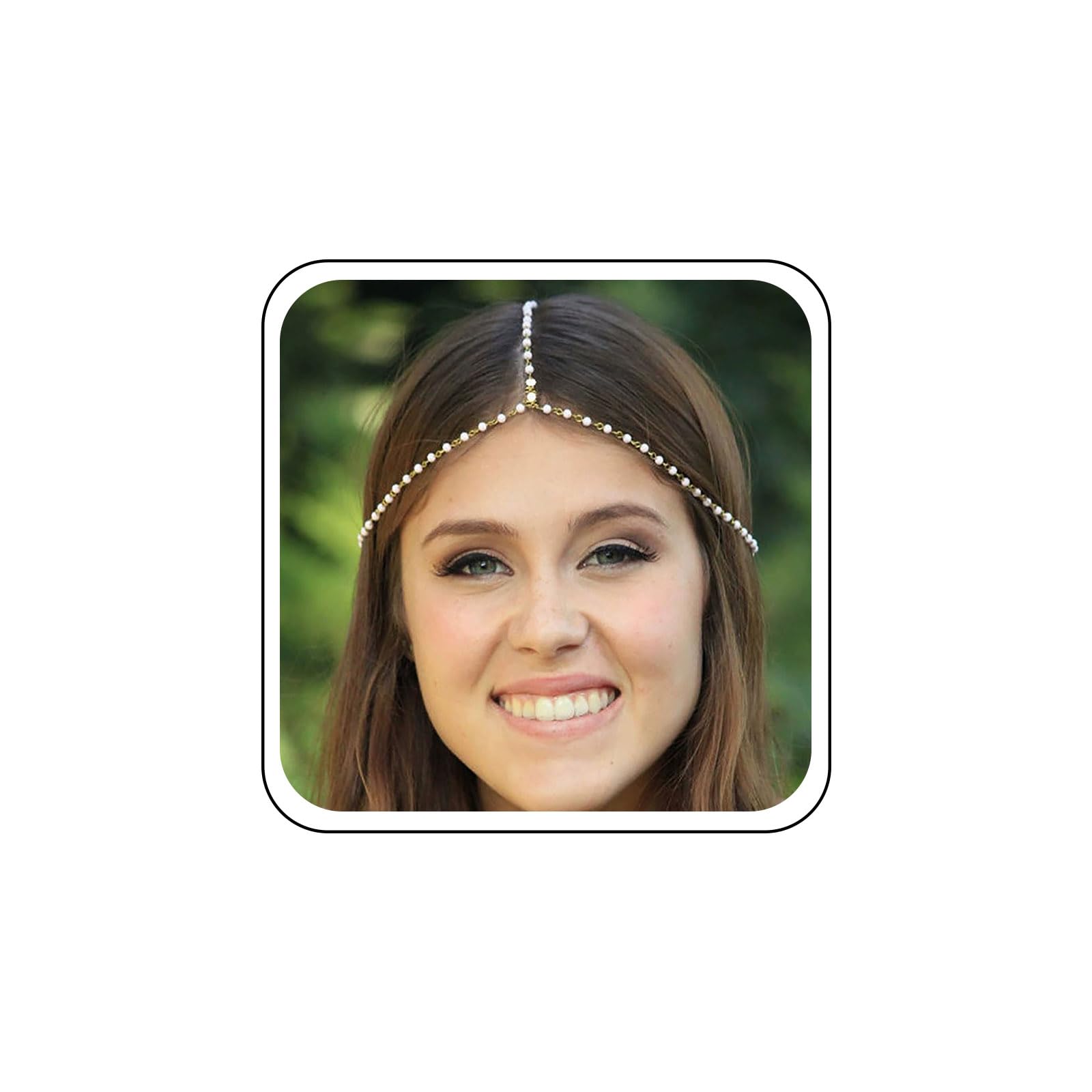 Inateannal Boho Pearl Head Chain Headpiece Jewelry Pearl Beaded Bridal Hair Chain Pearls Hair Headpiece Gold Tassel Headdress Wedding Headpiece Accessories Jewelry for Women